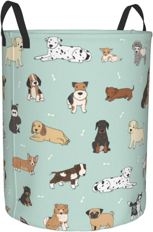 Cute Puppy Dog Round Laundry Hamper Storage Basket for Toys and Clothes Organizer, 62L