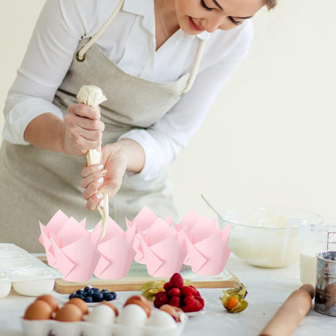 Jutom 200 Pack Tulip Cupcake Liners, Greaseproof Muffin Liners for Weddings, Birthday Cake Balls, Muffins