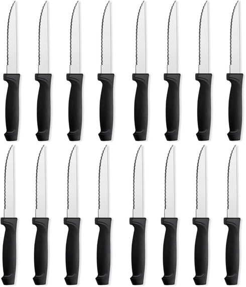 Pleafind 16-Pcs Steak Knives Set, 8.5 Inch Serrated Stainless Steel Knives, Elegant Black for Home, Kitchen, Restaurant