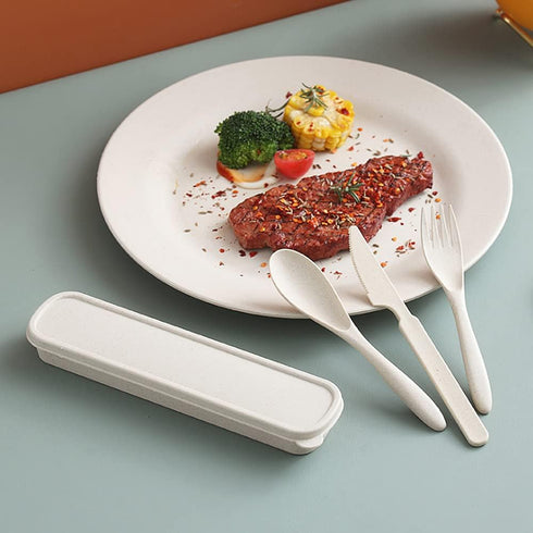 M&F 4 Pack Portable Utensils Set with Case, Reusable Wheat Straw Cutlery for Kids and Adults, Fork Spoon Cutter