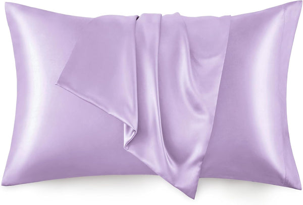 Love's cabin Satin Pillowcase for Hair and Skin, 2 Pack Standard Size, Light Purple, Similar to Silk