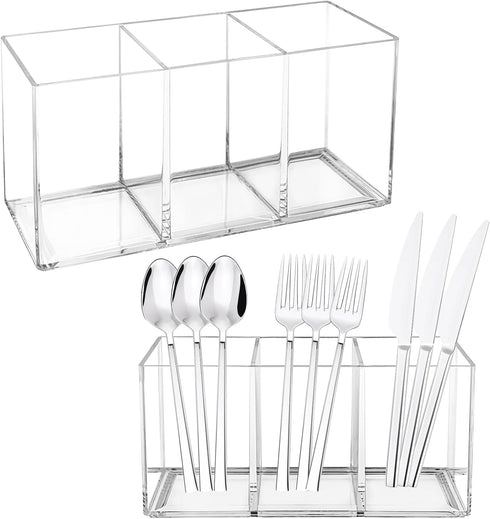 Rainmae 2Pack Acrylic Cutlery Storage Organizer, Plastic Utensil Holder for Kitchen Countertop Organization