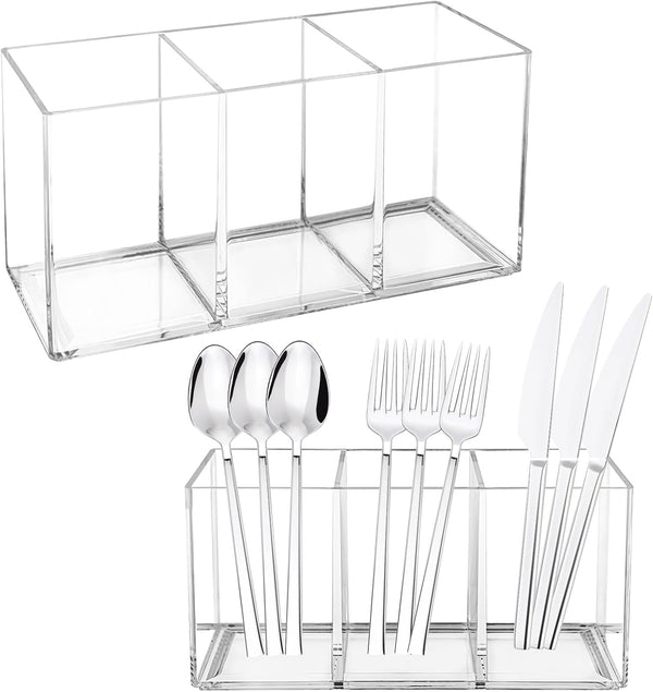 Rainmae 2Pack Acrylic Cutlery Storage Organizer, Plastic Utensil Holder for Kitchen Countertop Organization