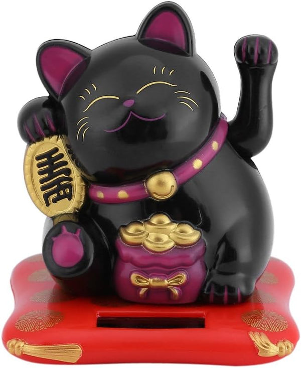 Acogedor Solar Waving Cat - Good Luck Cat for Car Decoration, Desk Decoration (Black)