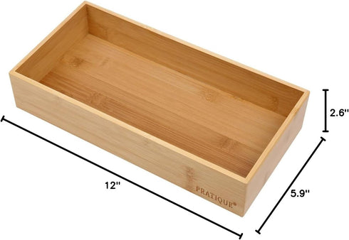Bamboo Drawer Organizer - Kitchen Utensil Organizer Silverware Tray Cutlery Holder for Office Desk Supplies (12x5.9x2.6