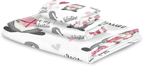 Set 3 Sets Pfrewn Cute Gnomes Hearts Pink Towels of Romantic Romantic Love Spring White Bathroom Towel Soft Absorbent