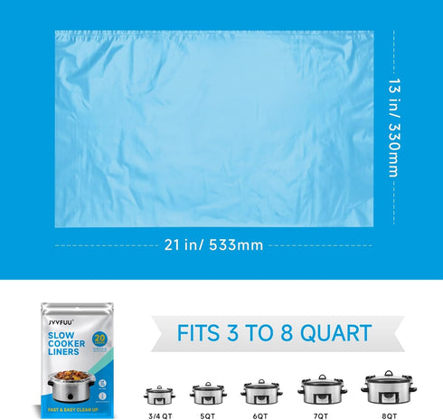 Slow Cooker Liners 3-8 Quart, Large Size Cooking Bags 13"x 21", Disposable Oval Bags for Crock Pot (20)