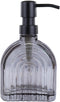 Glass Soap Dispenser for Kitchen and Bathroom, Farmhouse Style Liquid Pump (Grey Glass with Black, 4" x 2" x 6-5/8")