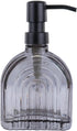 Glass Soap Dispenser for Kitchen and Bathroom, Farmhouse Style Liquid Pump (Grey Glass with Black, 4" x 2" x 6-5/8")