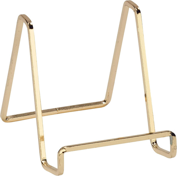 TRIPAR Square Metal Wire Stand, Brass Finish, 4-Inch Depth Tabletop Easel for Books, Plates, Photos & More