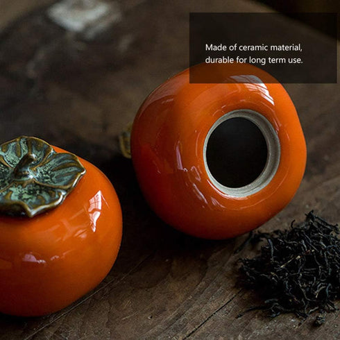 NUOBESTY Ceramics Glazed Persimmon Tea Storage Containers - Sealed Jar for Tea Coffee Spice Orange