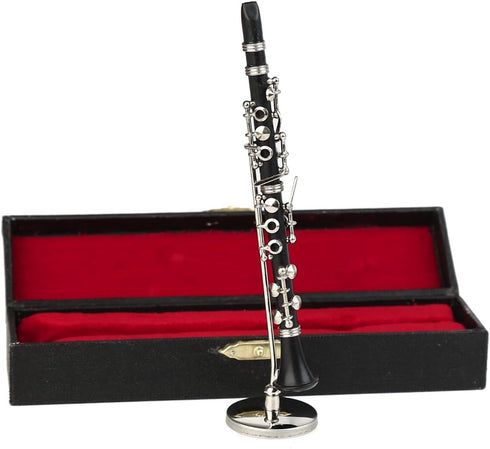 Dselvgvu (5.24") Miniature Clarinet with Stand and Case Mini Musical Instrument Clarinet Replica Collectible Figurines