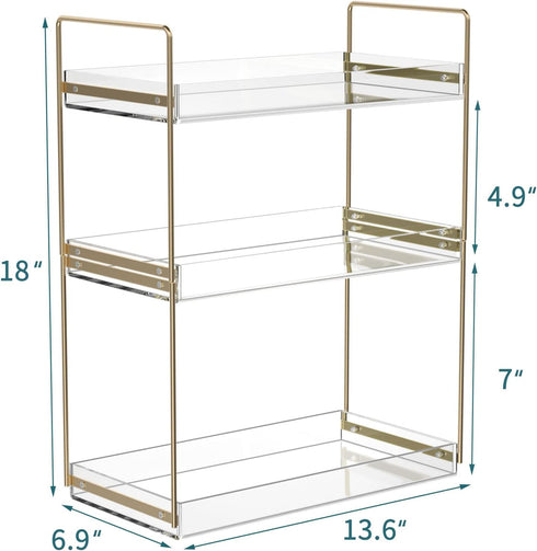 Bathroom Countertop Organizer, Gold 3 Tier Acrylic Vanity Tray Shelf for Skincare, Makeup, Lotion, Perfume, Spice