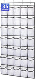 35 Pockets Over the Door Shoe Organizer, Hanging Storage Bag with 35 Mesh Pockets and 4 Metal Hooks