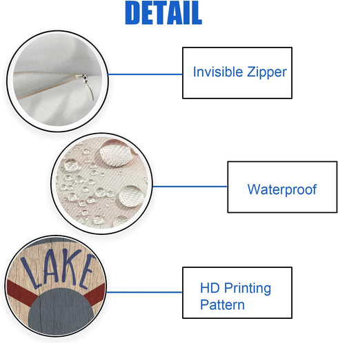 2 Waterproof Outdoor Lake House Pillow Covers 18x18 Inch Vintage Summer Nautical Life Buoy Throw Pillow Cases, Double