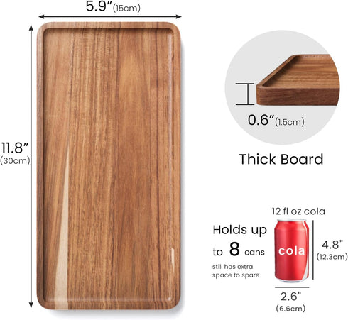 2 Pack Tray,11.8x5.9 Inch VERTORGAN Acacia Wood Serving Decorative Trays Platter for Coffee Table,Living
