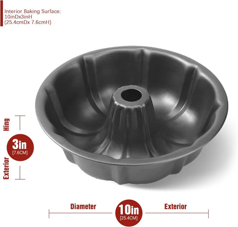 KITESSENSU 9 inch Non-Stick Cake Pans, 12 Cups Premium Fluted Heavy Duty Carbon Steel Tube Baking Mold