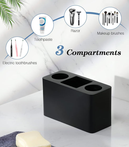 Luxspire Toothbrush Holder, 3 Slots Electric Toothbrush and Toothpaste Holder, Resin Bathroom Countertop Storage Bathroom Accessories Toothbrush Stand for Vanity Counter Organizer Caddy - Black by Luxspire