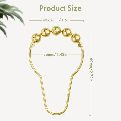 Amazer Gold Shower Curtain Hooks, 12 Pcs Stainless Steel Rings, Rust Proof Shower Hooks for Bathroom Curtain