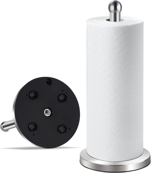 DAWNER Paper Towel Holder Countertop with Weighted Suction Cup Base, Stainless Steel Freestanding Holder for Kitchen