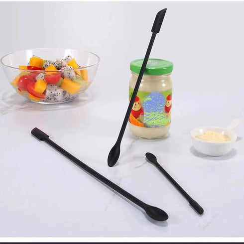 4 Pieces Mini Silicone Spatula Set, Small Rubber Spatula for Makeup and Kitchen, 4 in BLACK