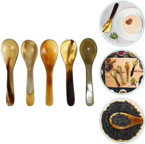 Uonlytech 5Pcs Buffalo Horn Caviar Spoons - Small Dessert & Coffee Spoons for Kitchen Flatware