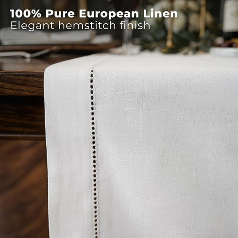 48 Inches, 100% 14 48 Inch Summer, Signature Linen by D'Moksha White Table Runner Pure Linen, Hemstitch, Coffee Table