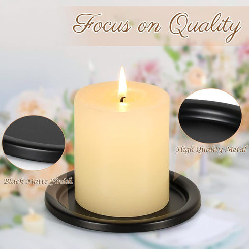 Black Iron Plate Candle Holder Set of 4, 3.8" D x 0.2" H, Elegant Decorative Stand for LED & Wax Candles