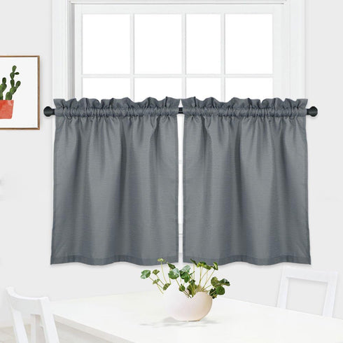 Tier Curtains, Waffle Woven Textured Kitchen Tier Curtains, Waterproof Half Window Covering, 30" x 24", Grey, Set of 2