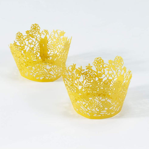 60pcs Gold Rose Lace Cupcake Wrappers, Laser Cut Decorative Liners for Wedding, Party, Birthday Cake Decoration