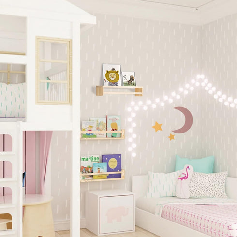 16 Inch-Small AZSKY Floating Nursery Book Shelves-Natural Wood Bookshelf for Kids Room Bookshelf Wall Mounted for Baby