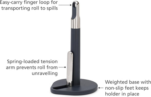 5.5" Joseph Joseph Hold Easy-Tear Paper Towel Kitchen Roll Holder, Weighted, Non-Slip Base, Fits up to Diameter Rolls