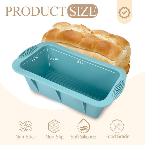 Silicone Bread Loaf Pan, 2 PCS Rectangular Non-Stick Baking Mold for Oven, Easy Release