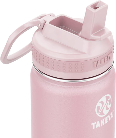 Takeya Actives Kids Water Bottle with Straw Lid - 14 oz Stainless-Steel Double Wall Insulation - Blush