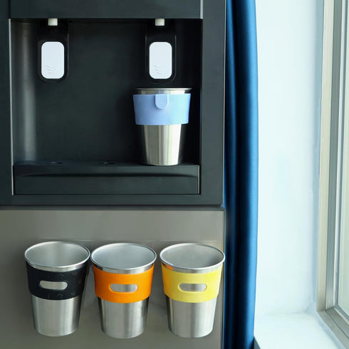 Rich&Ray 12oz Magnetic Fridge Cups, Magnetic Hanging Cup Hanging on Fridge, Ruesuable Stainless Steel Cups with Silicone Cup Holder for Fridges or Water Coolers, 4 Pack (Multicolor) by Rich&Ray