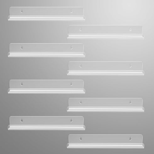 8 Pack 12 inch Album Gotega Vinyl Record Shelf Wall Mount, Record Holder Display, Clear Acrylic Floating Shelves