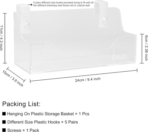 MATIMASU Bedside Caddy Hanging Storage Basket Little Size Plastic Beside Shelf Hang-on Storage Organizer for Collage