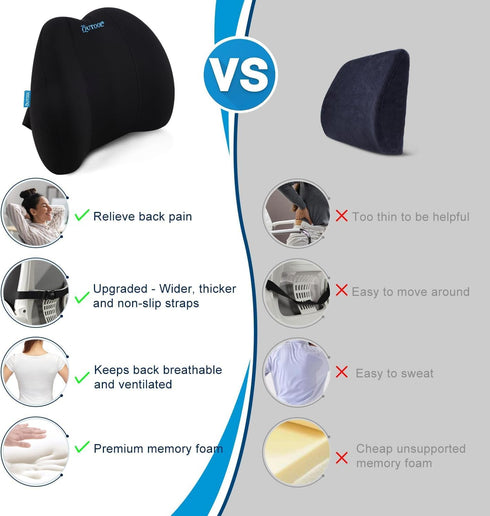 QUTOOL Lumbar Support Pillow for Office Chair, Memory Foam Low Back Support for Car, Ergonomic Back Cushion