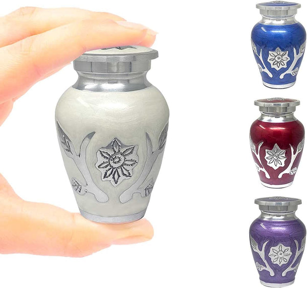 Sunflower Keepsake Urn for Ashes, Miniature Token Urn with Velvet Bag (White Pearl)