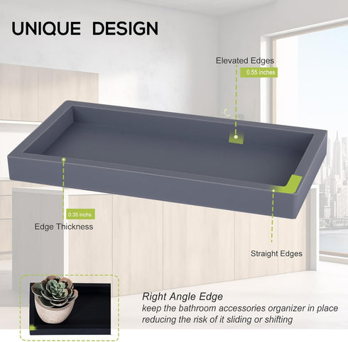 Bathroom Trays for Counter, Silicone Vanity Trays for Bathroom, Rectangle Sponge Holder for Kitchen Sink - Grey