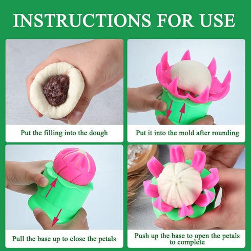 5 Pieces Dumpling Maker Set - Bun Maker, Steam Filled Plastic Mold, and Filling Spoon for Cooking (Green, Pink)