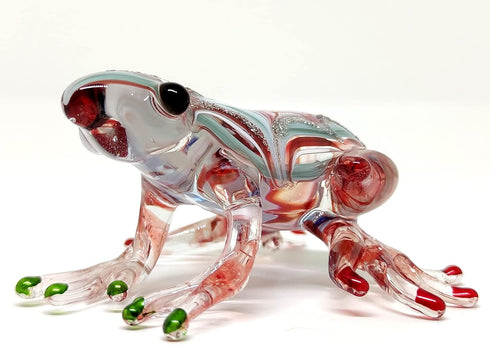 Frog Miniature Figurines, Hand Blown Color Glass Art Collectible Decor, 3" (Red Green)