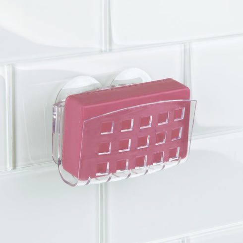 iDesign BPA-Free Plastic Sponge Holder for Kitchen Sink, Clear, with Suction Cups