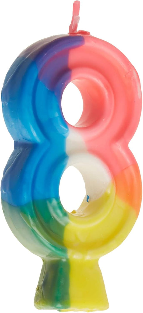 Vibrant Number "8" Rainbow Birthday Candle, 2.75" for Eighth Birthday Celebrations