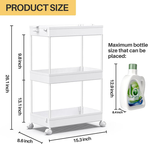 3 SPACEKEEPER Storage Rolling Cart, Tier Laundry Room Organization Utility Cart Bathroom Organizer Mobile Shelving Unit
