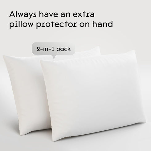 2 Pack Waterproof Pillow Protectors Standard 20x26 Inches Smooth Zipper Premium Encasement Covers Quiet Cases Set White 100% Liquid Protection