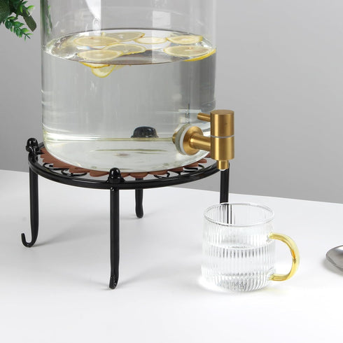 Heavy-duty Metal Beverage Drink Dispenser Stand, Cold Water Glass Container Holder, Countertop Rack for Juice, Black