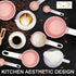 Measuring Cups and Spoons Set of 8pcs - Cute Pink Stainless Steel Handle, XGiGiX Plastic Measure Spoon and Cup Set