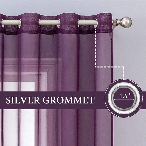 MIULEE 2 Panels Solid Color Plum Purple Sheer Curtains, Elegant Grommet Window Voile Panels for Bedroom Living Room