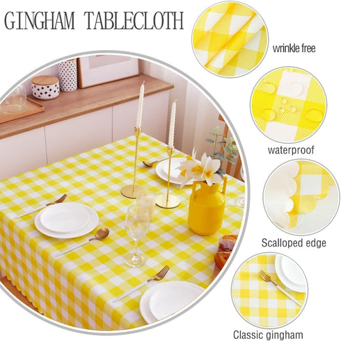MANGATA CASA Yellow Gingham Tablecloth for Rectangle Tables, Waterproof Kitchen & Table Linens, Light Yellow 60x102in